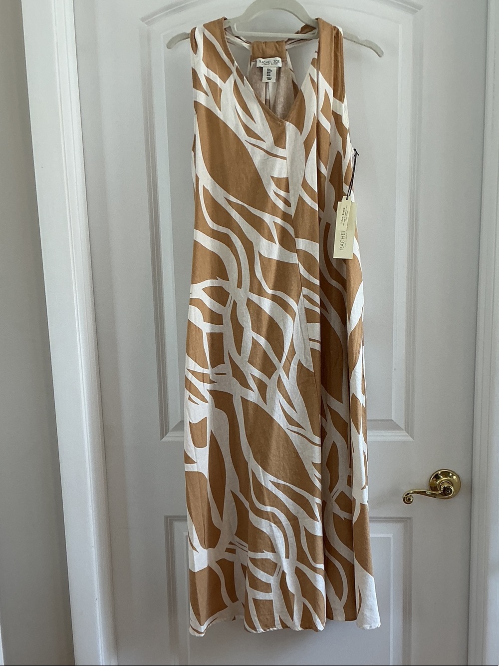 Rachel Zoe Camel and White Printed Maxi Dress - Size M